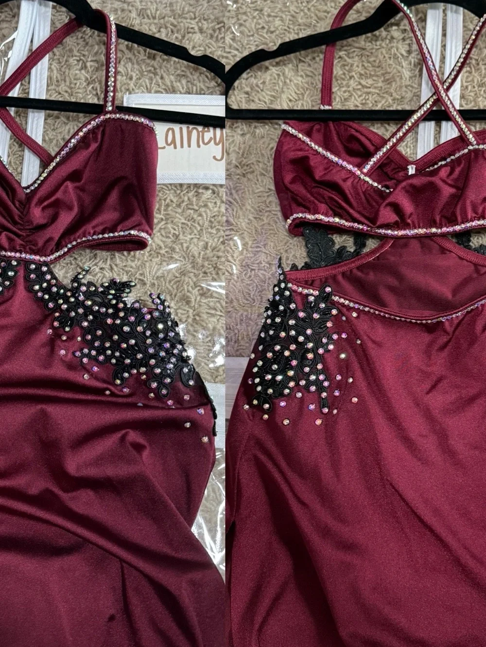 Kelle Burgundy stoned Dance costume